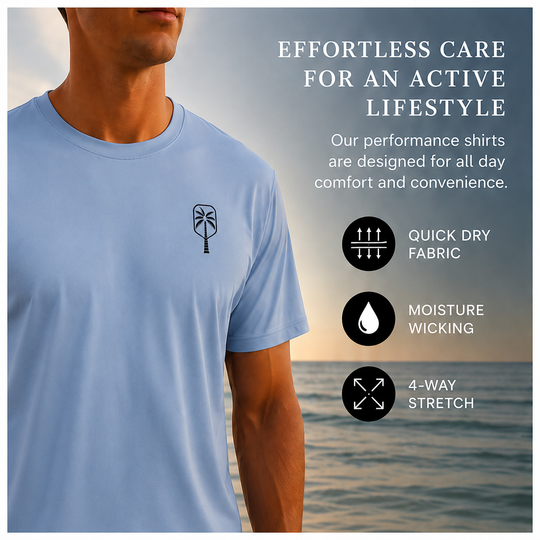 Mens Performance Sky Blue Short Sleeve Pickleball Shirt