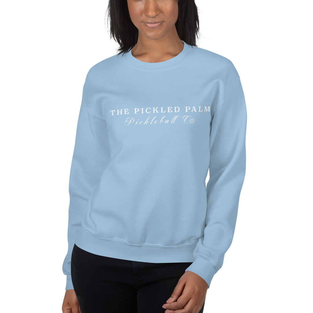 The Pickled Palm Light Blue Crewneck Pickleball Sweatshirt